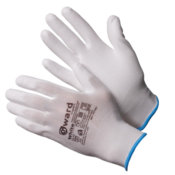 Gward / PU1001 White Перчатки нейлоновые белые с белым полиуретаном, р-р L(9) (12) 